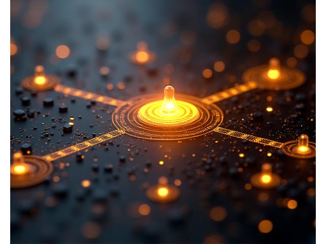 Abstract representation of secure digital transactions, with glowing lines connecting encrypted financial symbols over a blockchain-like background, radiating security and trust