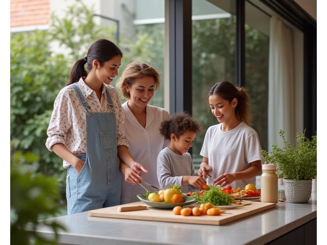 Family enjoying healthy activities together in a spacious, light-filled home